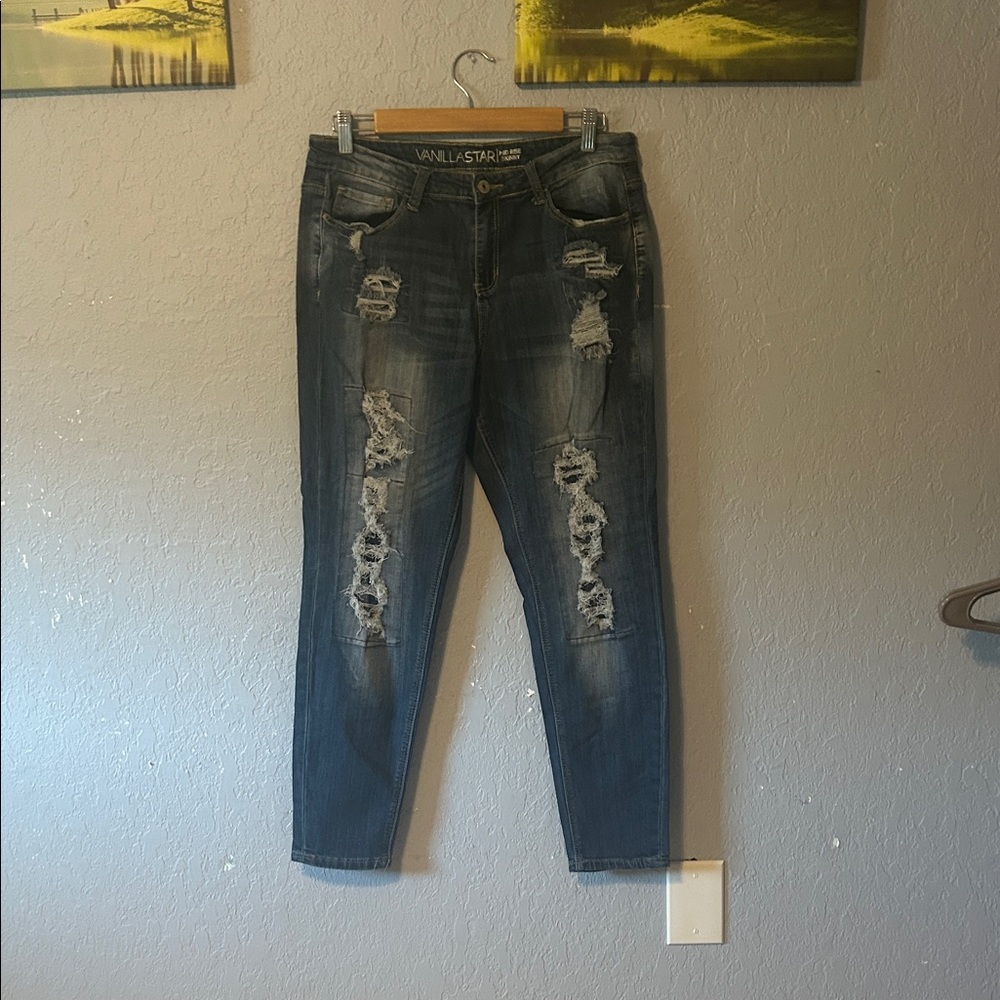 Vanilla Star Ripped Skinny Jeans - Medium Blue